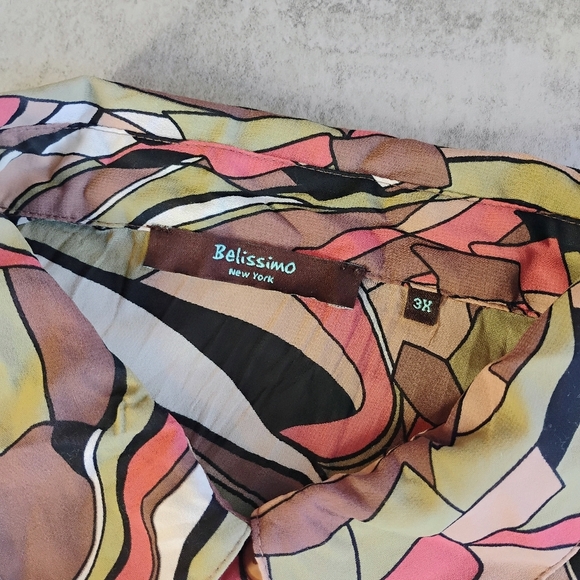 Bellisimo Sheer Abstract Geometric Button Down Top Ruffle Artsy Plus Size 3X - Picture 6 of 15